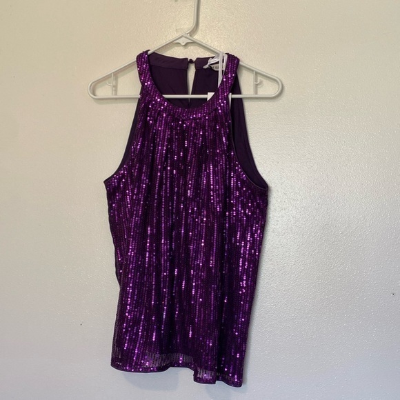 Grace Karin purple lined sequin halter top keyhole back sleeveless top new large - Picture 1 of 9